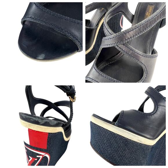 Louis Vuitton Denim Wedge Sandals - Picture 7 of 8